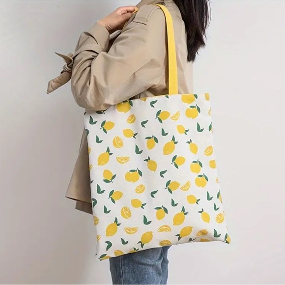 Handbags - Lemon Print Tote Bag NEW Yellow and Green Reversible canvas